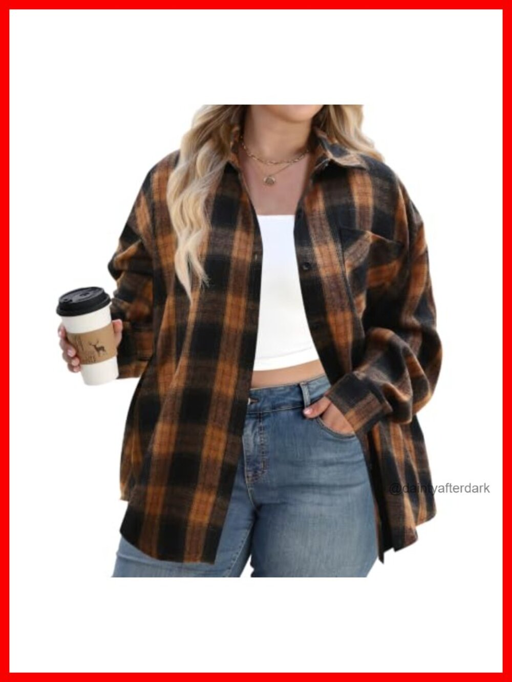 Plus Size Buffalo Plaid Flannel Shirt Button Down Roll Tab Sleeve